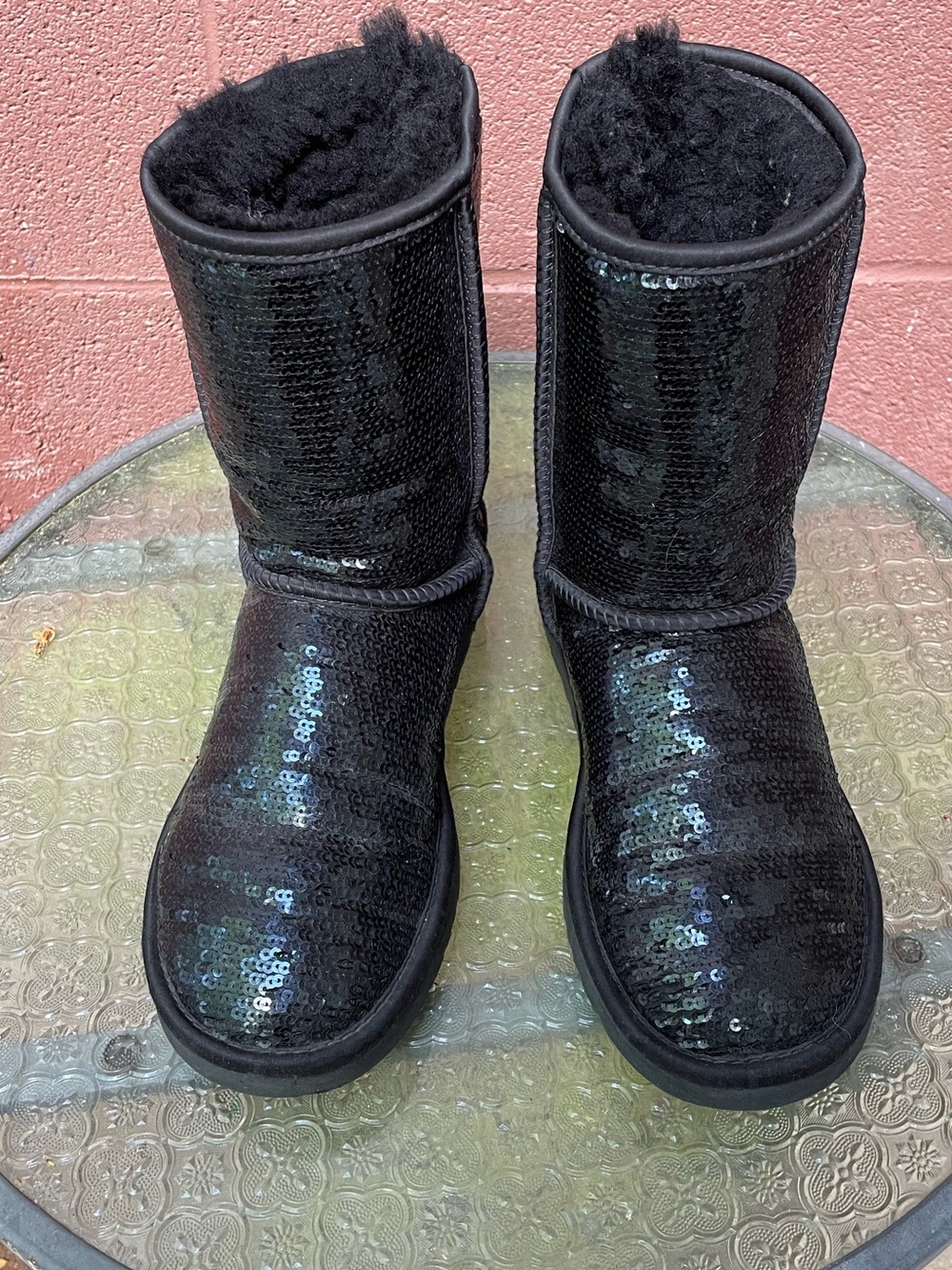 UGG Classic Short Black Sequin Boots Size 8 - Picture 5 of 10